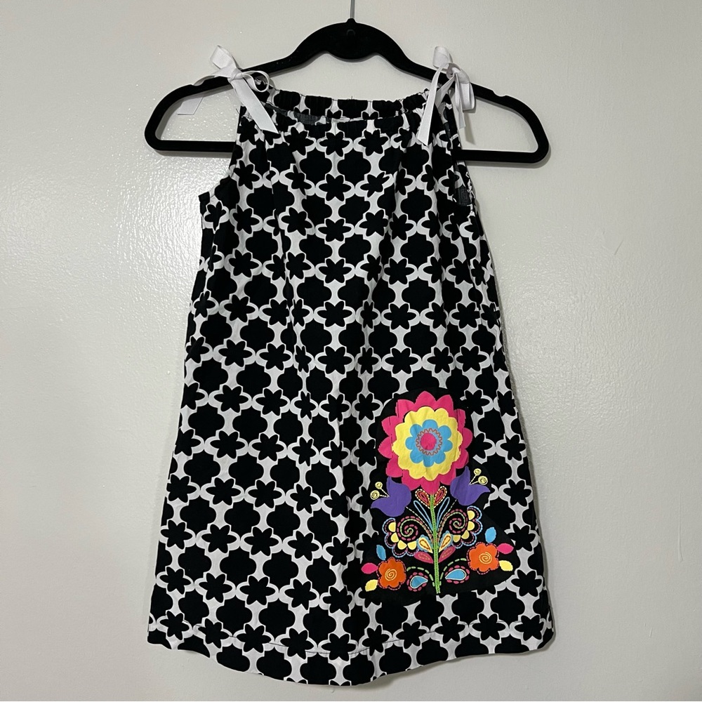 Hanna Anderson Black and White Floral Pillowcase Preppy Girls Dress 120 Sz 6